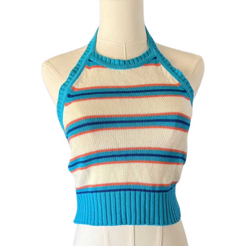 My Michelle Blue and Red Striped Crop Top